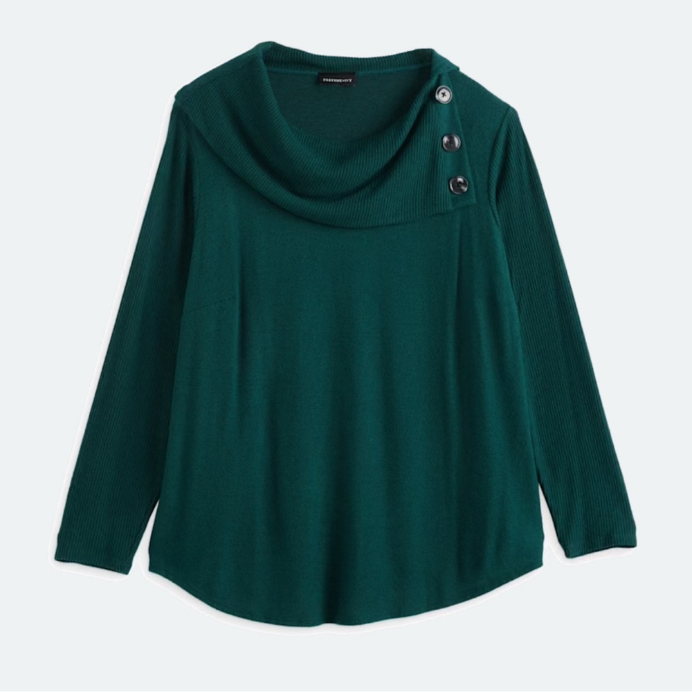 Fortune & Ivy Button Detail Brushed Knit Top Dark Green 1X Stitch Fix